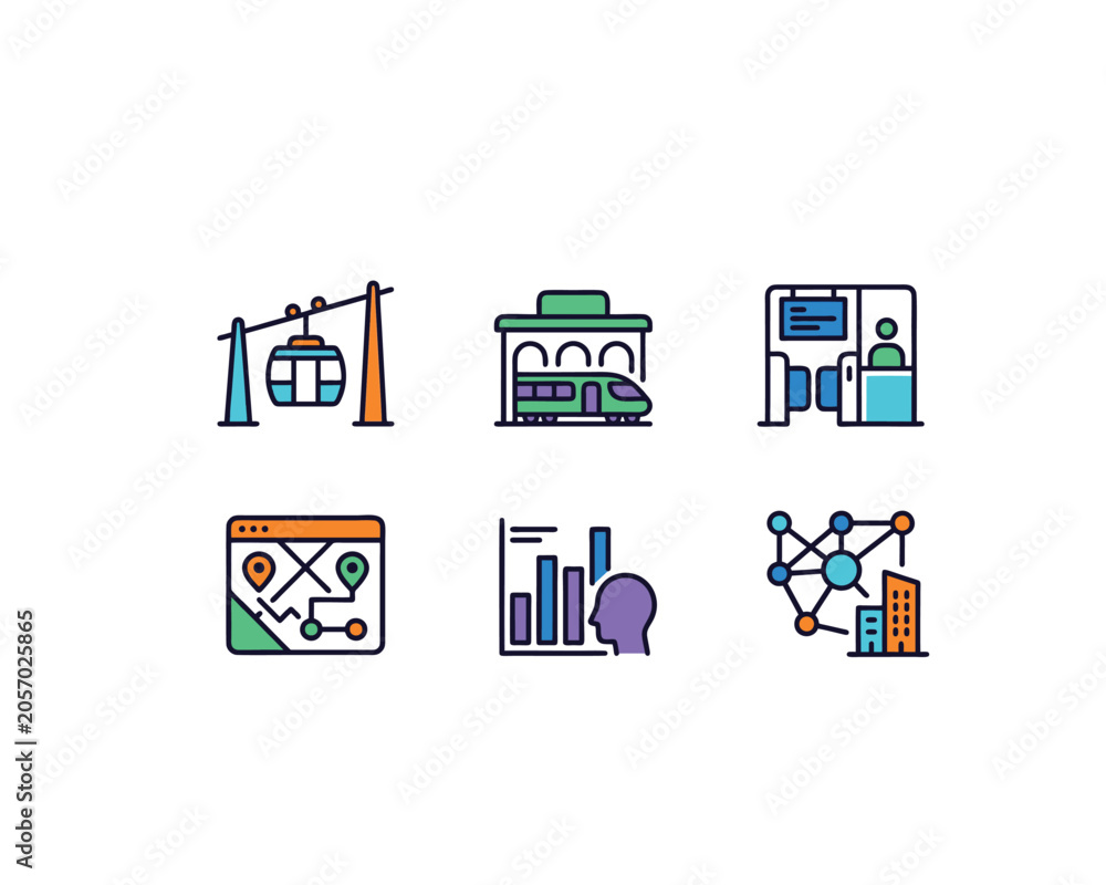 Obraz premium Cable car transit icons, eco public transportation and city tourism vector