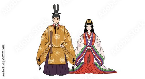 Obraz na plátně Japanese Imperial Couple in Traditional Court Attire