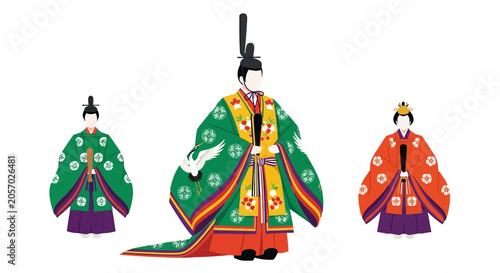 Foto Japanese Imperial Court Attire: Emperor and Courtiers
