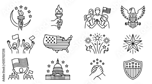 Obraz na płótnie USA Patriotism Icons Set: Liberty, Nation, Celebration, Unity, Symbols