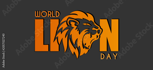 Fotografía Bold orange and black graphic illustration celebrating world lion day with a roa