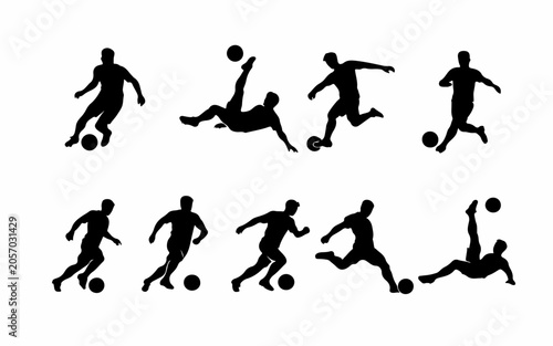 Black Silhouette Collection of People in Dynamic Action Poses Isolated on White Background