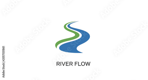 A minimalist graphic illustration showing a winding blue river path