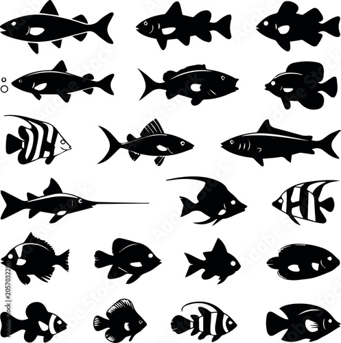Tropical Fish Silhouette Icons for Aquarium Designs