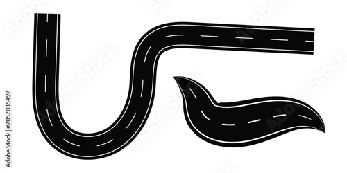 Quadro em tela Winding asphalt road vector elements, curved highway segments with white marking