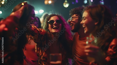 Group of happy people enjoying evening event celebration