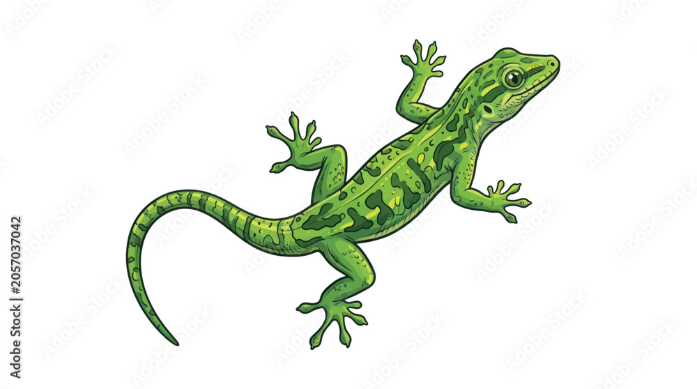 Fototapeta premium Green Gecko Lizard Illustration Isolated on White Background
