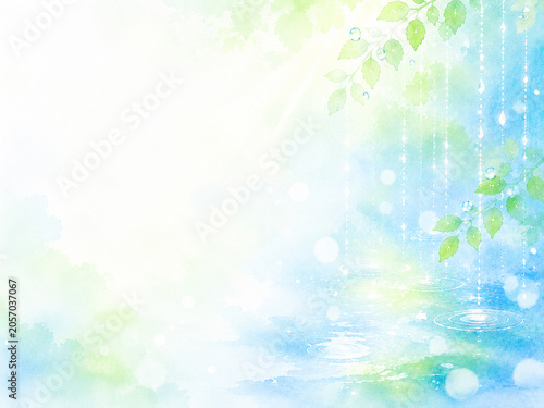 雨上がりをイメージした抽象水彩背景　やわらかな光と透明感の余白デザイン