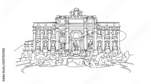 Quadro su tela Trevi Fountain Line Art Drawing, Rome Landmark, Italian Architecture Sketch