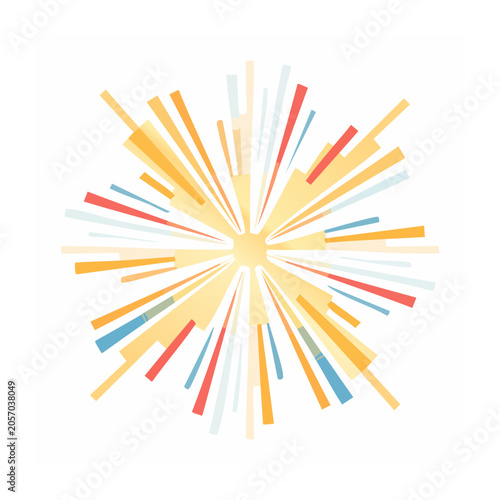 Abstract colorful burst with geometric shapes on white background