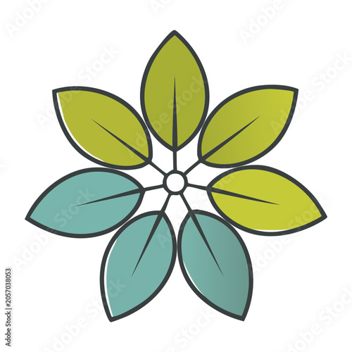Abstract flower leaf logo with green and blue petals