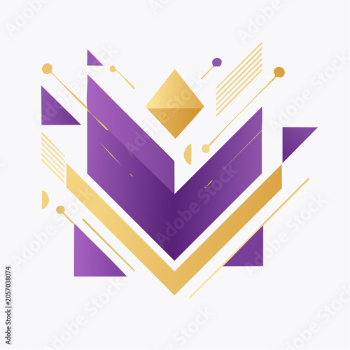Abstract Geometric Design with Purple and Gold Shapes
