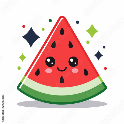 Cute Kawaii Watermelon Slice Character with Sparkles
