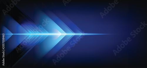Abstract blue arrow glowing with light  on blue background .