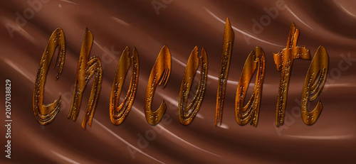 3D Liquid Chocolate Text Effect with Brush Stroke Typography on Melted Chocolate Waves Background