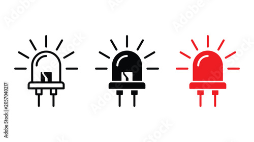 Minimalist vector illustration showing three distinct led light bulb designs with clean flat graphic lines