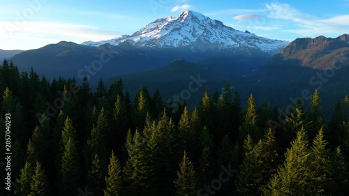 Mount Rainier National Park And Forested River Valley