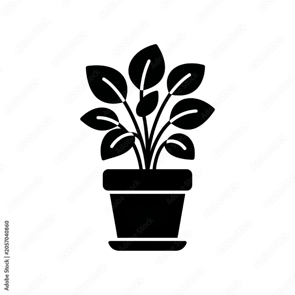 Fototapeta premium Minimalist Potted Plant Flower Pot Leaf Line Art Icon