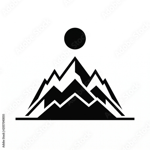 Minimalist Mountain Landscape Peaks and Sun Vector Icon