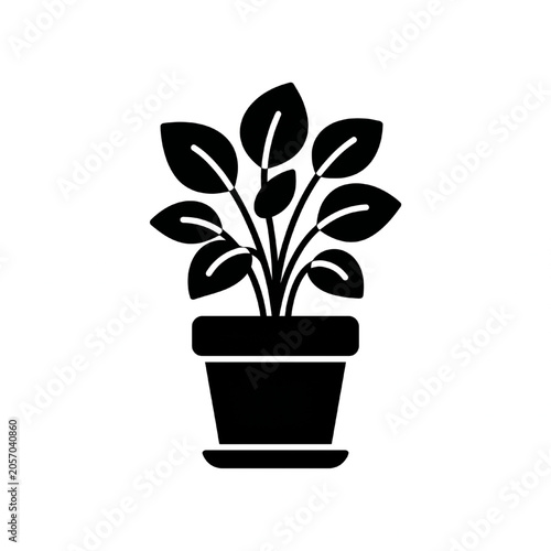 Minimalist Potted Plant Flower Pot Leaf Line Art Icon