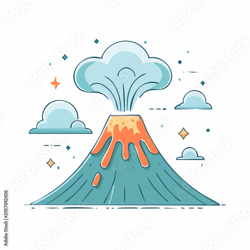 Stylized Volcano Erupting with Smoke and Clouds