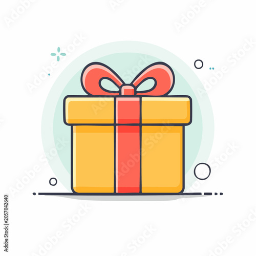 Yellow Gift Box with Red Ribbon and Bow