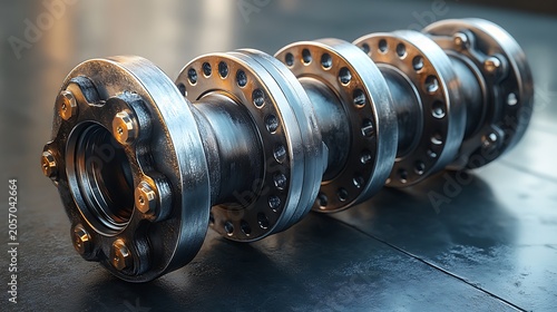Metallic cylindrical components detailed industrial close up vector