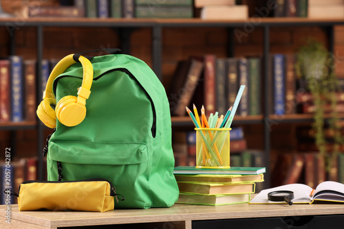 Green school backpack with ...