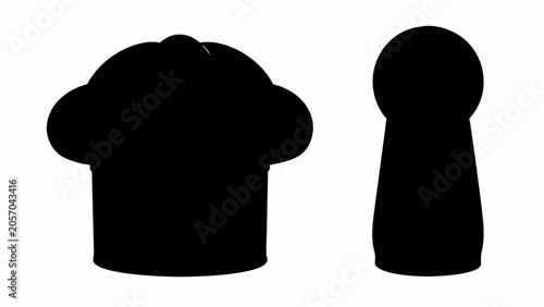 Chef hat and salt or pepper shaker silhouette icons