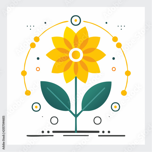 Stylized Yellow Flower with Geometric Elements
