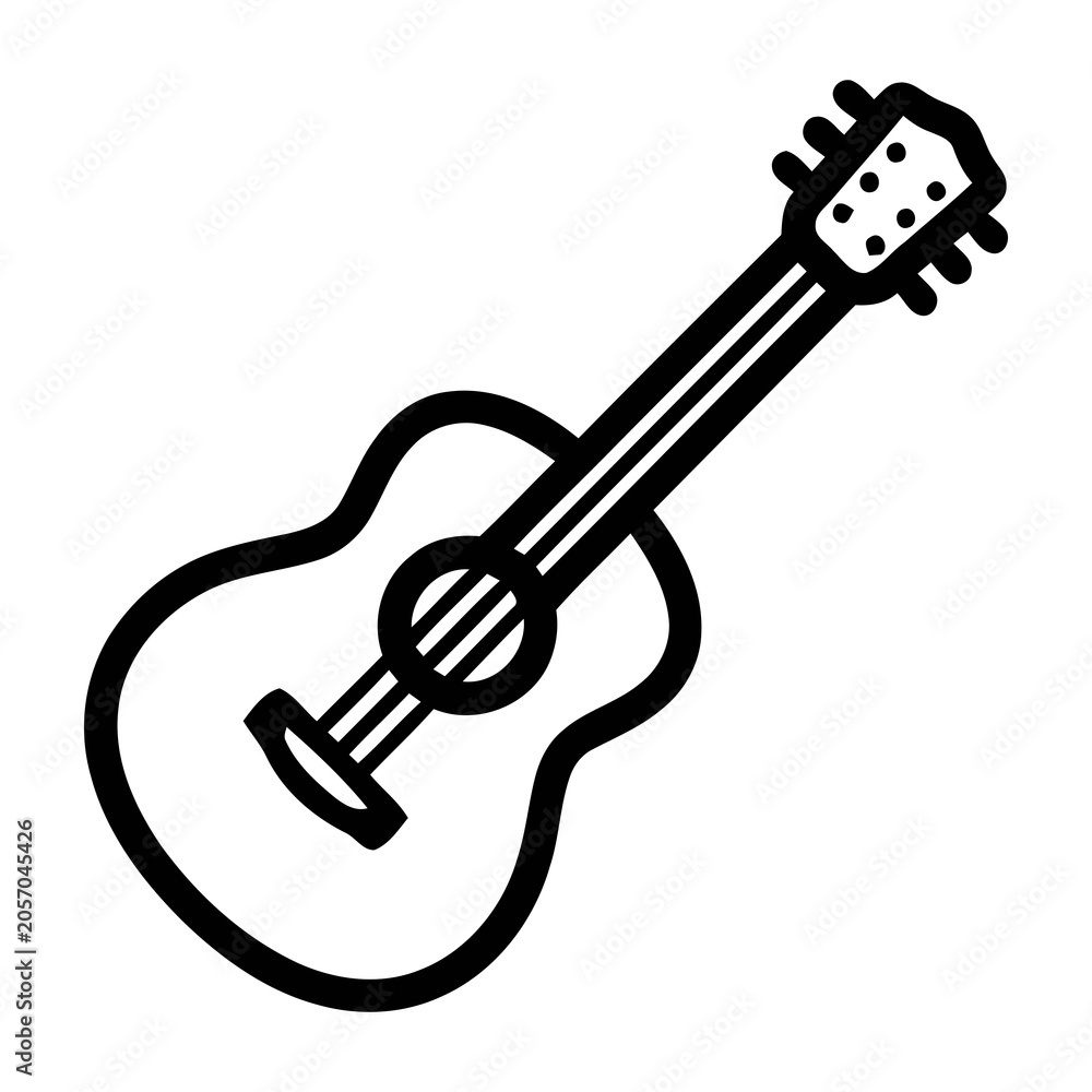 Naklejka premium Simple Outline Handdrawn Acoustic Guitar Icon Musical Instrument Illustration