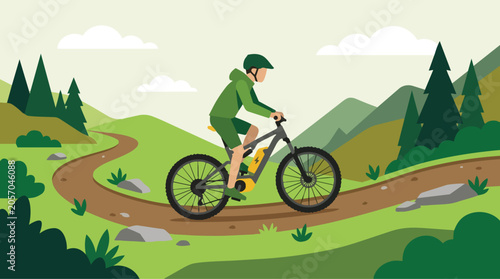 Person Riding Electric Mountain Bike on Forest Trail