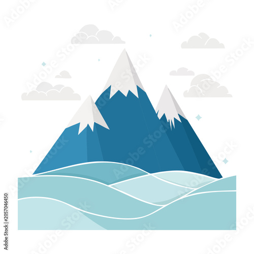 Minimalist mountain peak with snow design