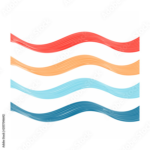 Wavy ribbon stripes in red orange blue light blue
