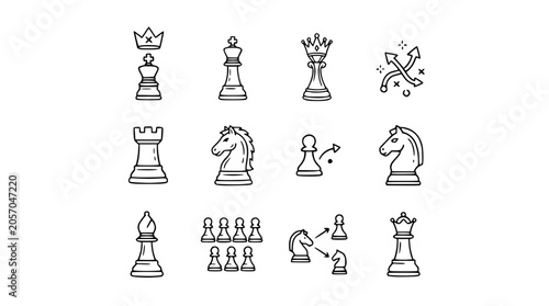 Konstfotografi Hand-Drawn Chess Piece Icons - Strategy and Game Elements Collection