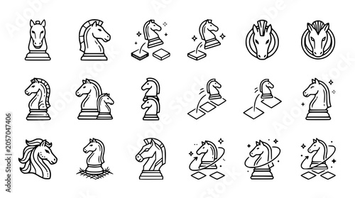 Obraz na płótnie Chess Knight Icons Set: Diverse Styles & Movements - Strategy Game Pieces