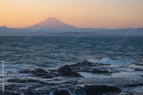 Beautiful sunset at Chigogafuchi in Autumn. Enoshima Island, Kanagawa Prefecture, Japan