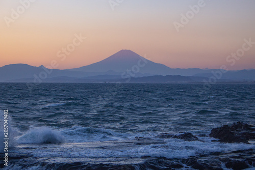 Beautiful sunset at Chigogafuchi in Autumn. Enoshima Island, Kanagawa Prefecture, Japan