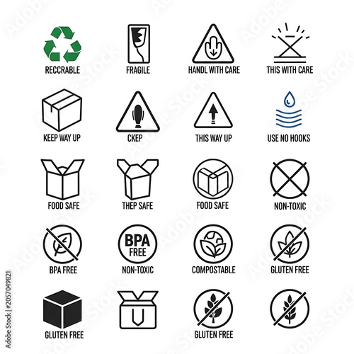 Eco friendly product care and usage symbols collection.