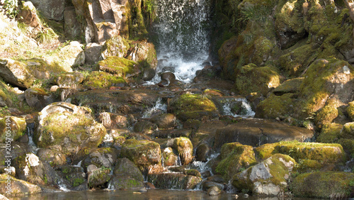 Εκτύπωση καμβά Small Waterfall Cascading Over Mossy Rocks in a Japanese Garden