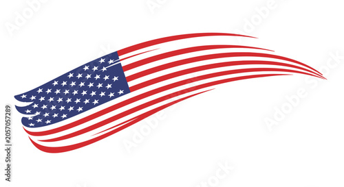 Stylized American flag swoosh with stars and stripes