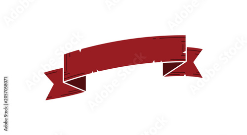 Weathered red ribbon banner isolated on white background