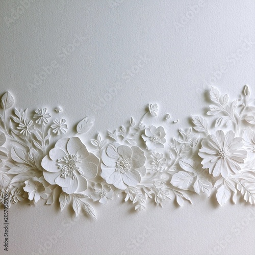Elegant white paper flowers adorn a soft, minimalist background