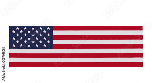 Wide panoramic American flag with painted texture on white background