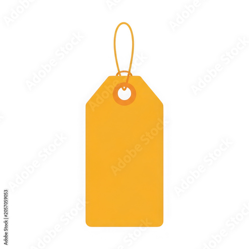 Bright yellow price tag with attached loop for retail items transparent background