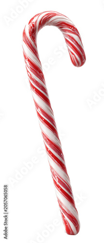 A festive red and white striped candy cane is hanging.