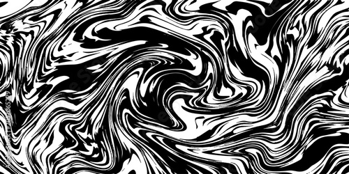 Fotografie An abstract, high-contrast black and white pattern creates a mesmerizing visual flow with swirling, organic shapes resembling ink marbling or marble textures