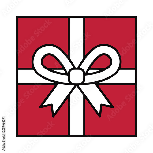 Vector illustration of a red gift box with white ribbon and bow, wrapped present symbol