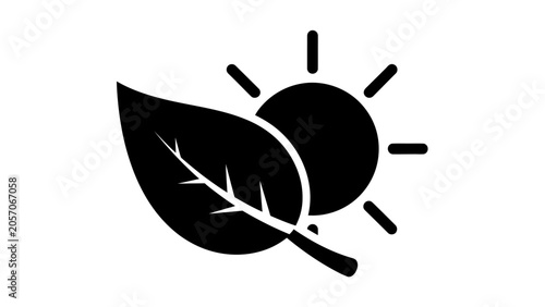 Konstfotografi A black silhouette of a leaf and sun icon, symbolizing growth and nature