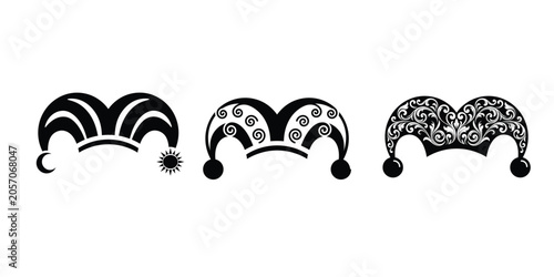 Bild auf Leinwand Black Vector Set of Ornate Medieval Jester Hat Silhouettes